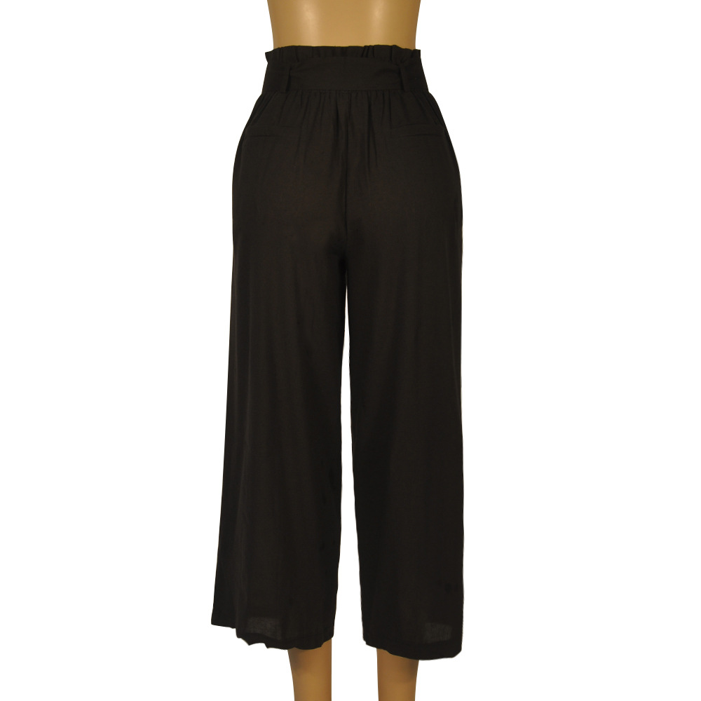 Solid Color Tie-up Wide Leg Trousers