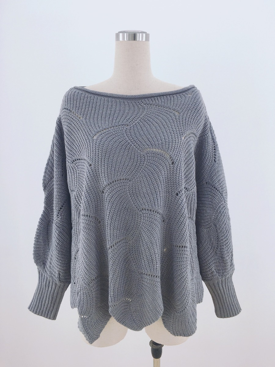 Irregular Hem Puff Sleeve Flat Weave Sweater