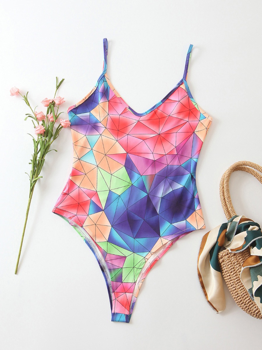 Colorblocking Geometic Print Cami Bodysuit