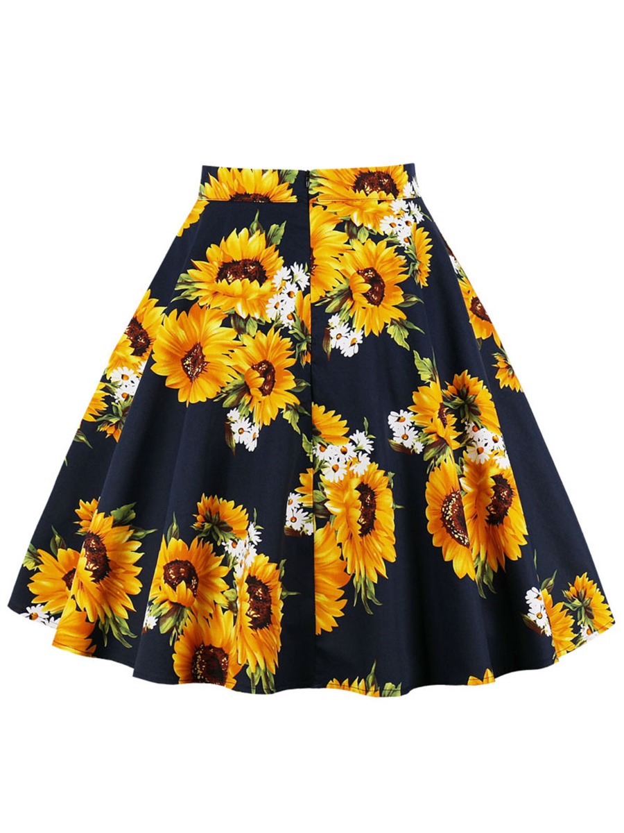 Sunflower Print A-line Skirt