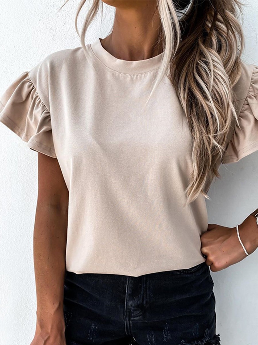 Frill Sleeve Solid Color Blouse Top