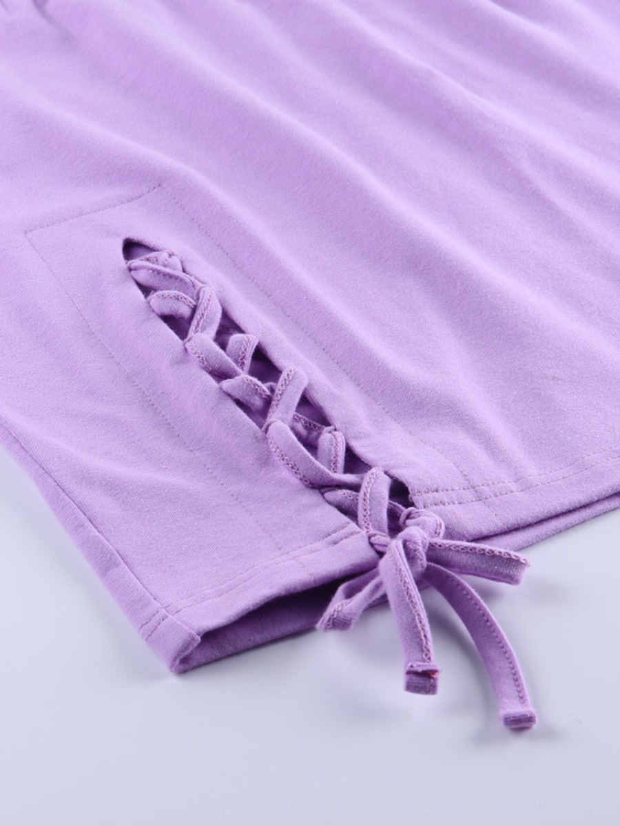 Crisscross Side Slim Fit Purple Skirt