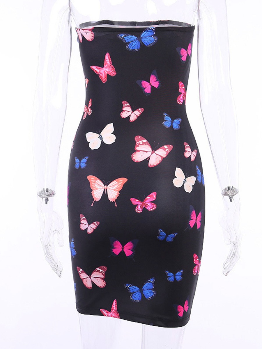 Butterfly Print Off Shoulder Bodycon Dress