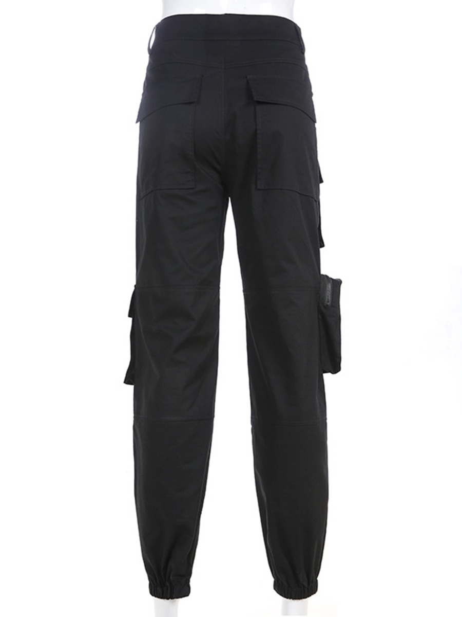 Flap Pocket Zip Detail Elastic Hem Cargo Pants