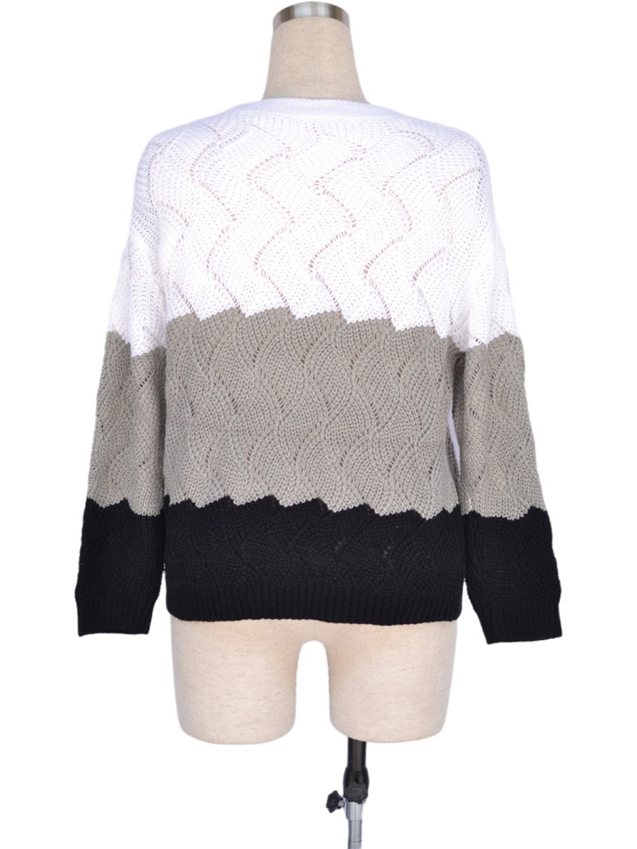 Three Tone Colorblock Geometry Knit Sweater