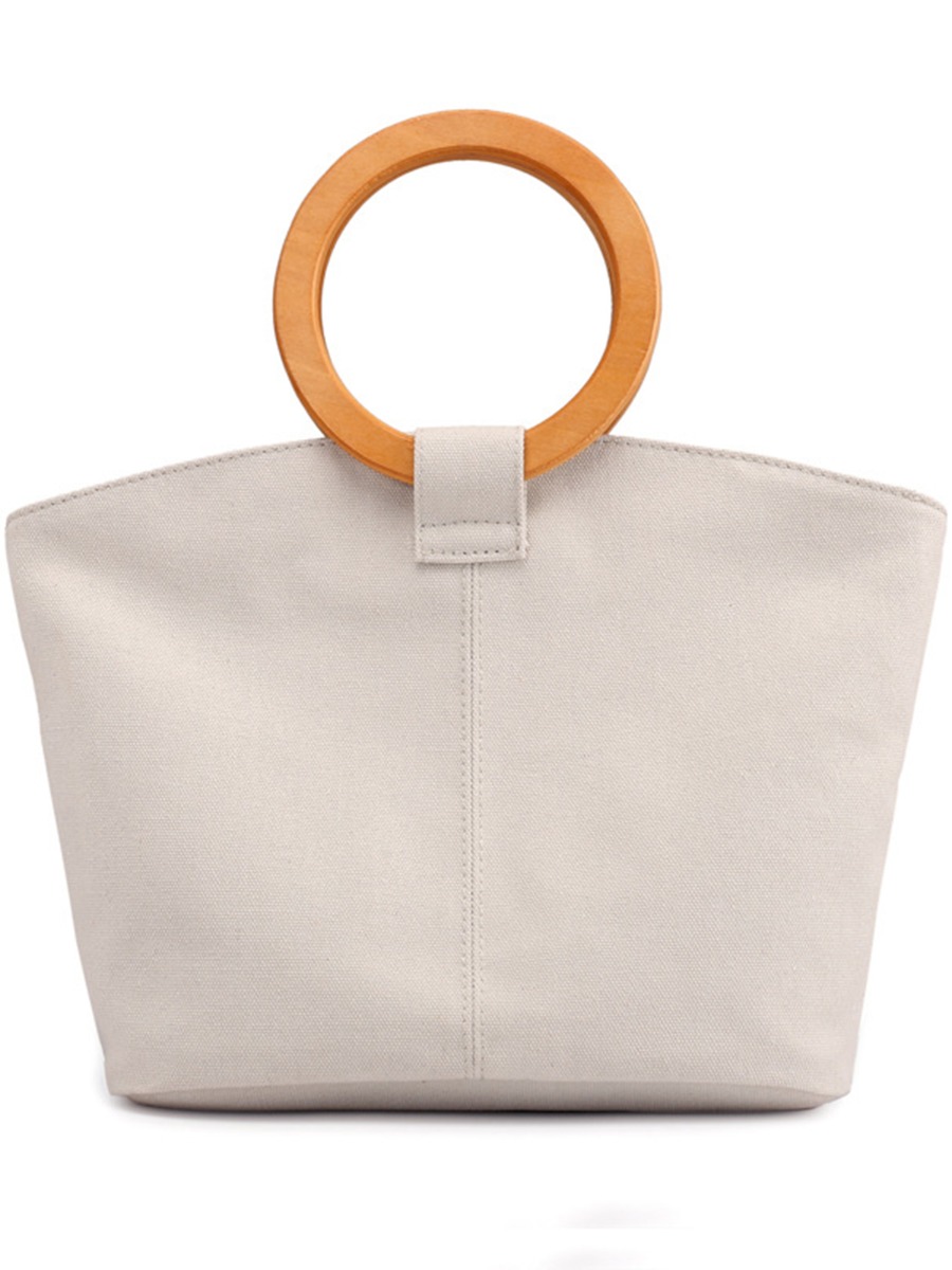 National Style Wooden Handle Canvas Handbag