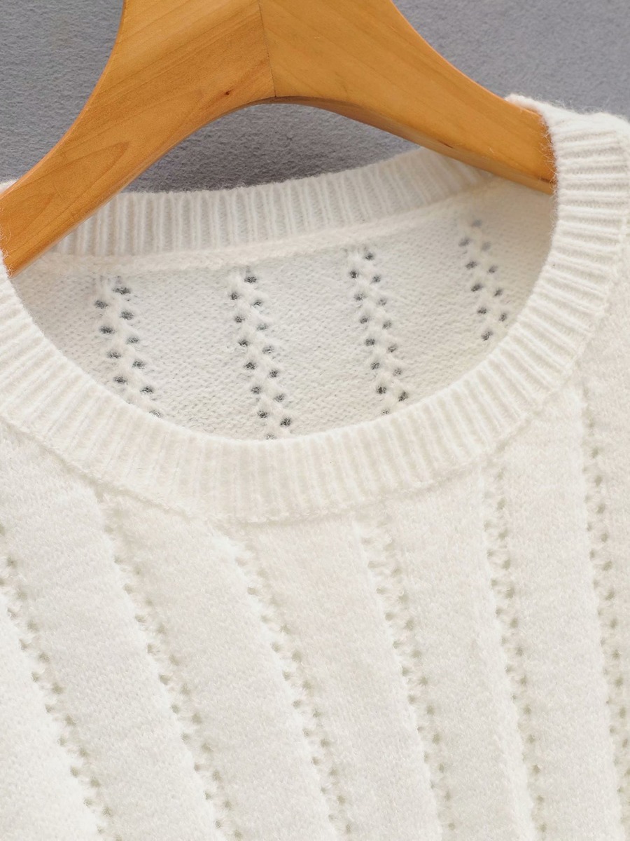 Ruffle Hollow Out Ribbed Knit Sweater