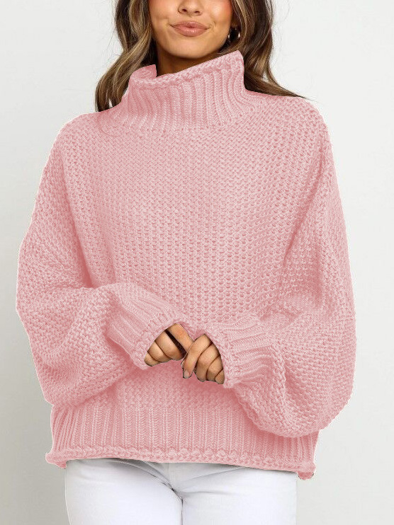 Solid Color Mock Neck Crochet Sweater