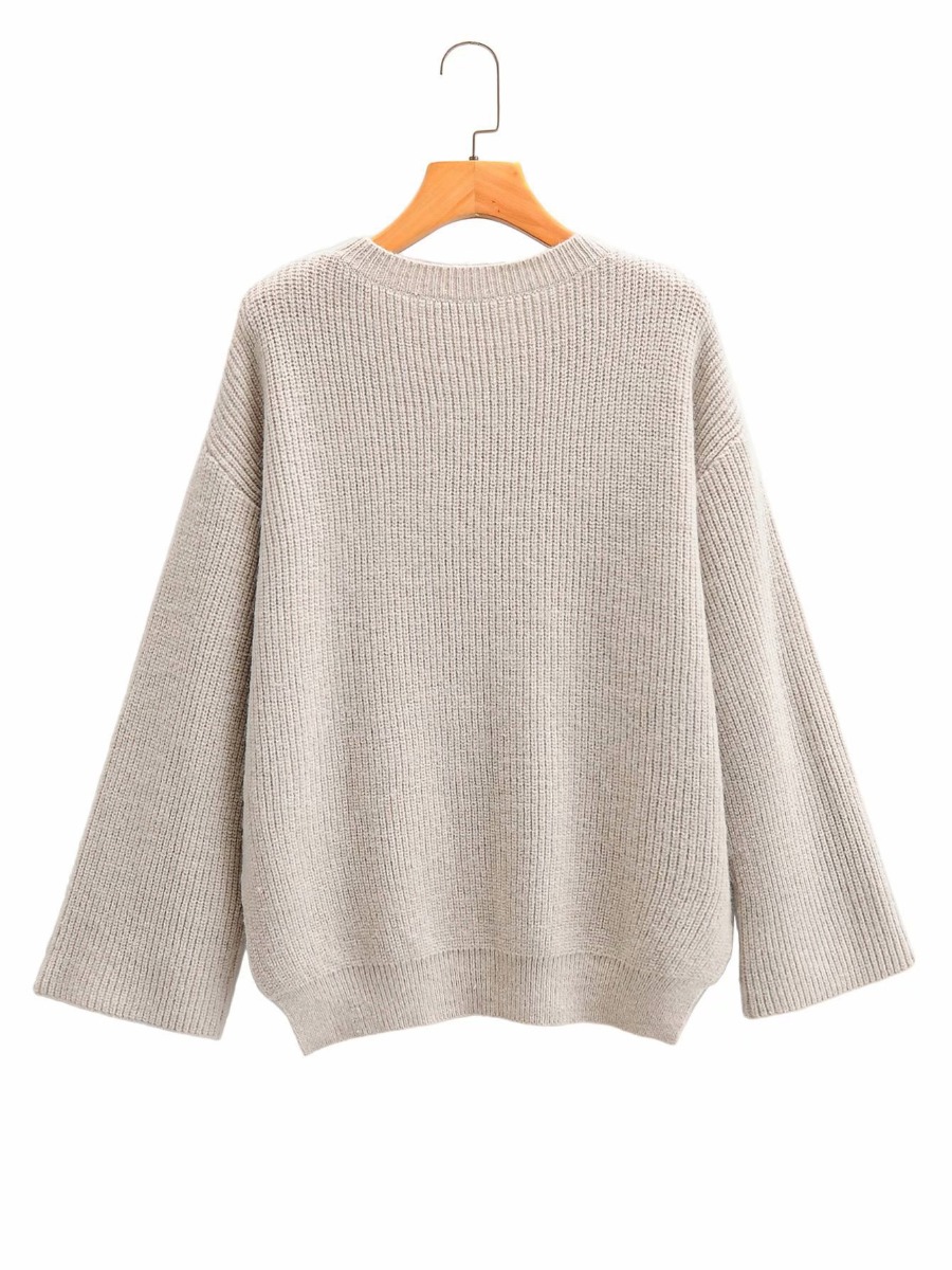 Hi-Lo Hem Button Decor Knit Sweater