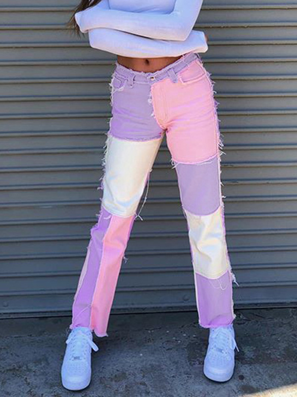 Street Style Plaid Fringe Jeans