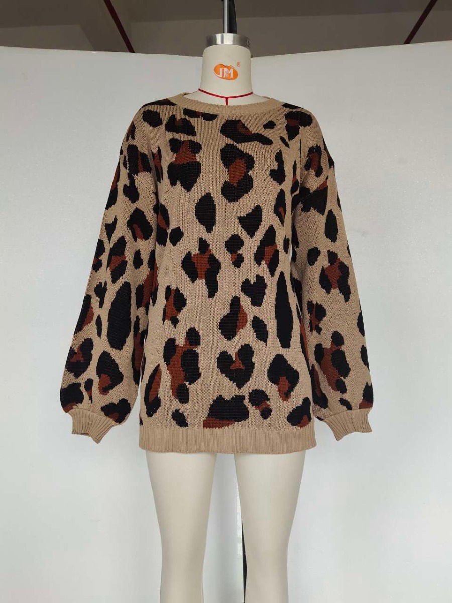 Crew Neck Leopard Pullover Sweater
