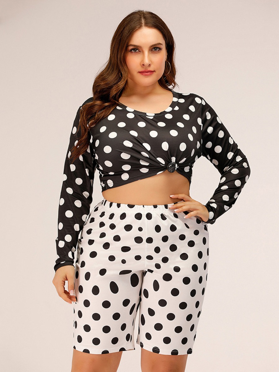 2-piece Polka Dot Cropped Top Match Shorts Oversized Outfits