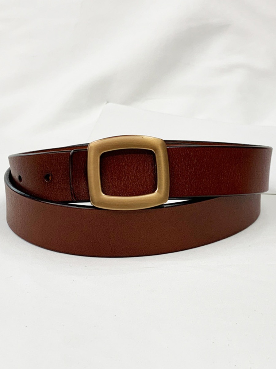Solid Color Square Buckle Leather Waistband
