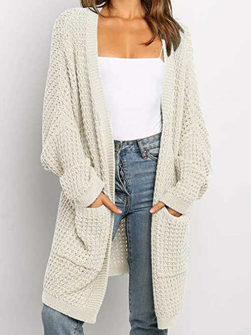 Batwing Sleeve Solid Color Pocket Knitted Cardigan
