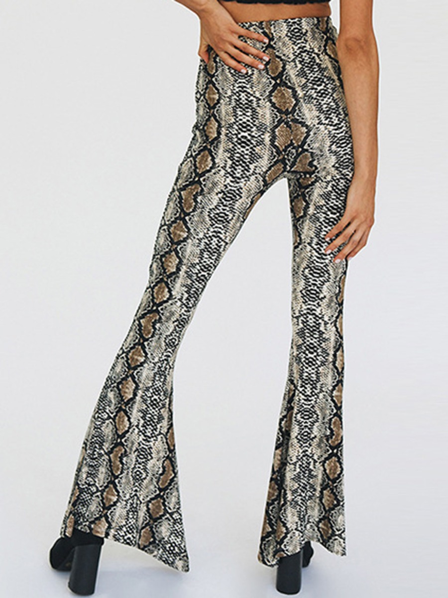 Snake Skin Print Flared Pants