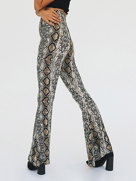 Snake Skin Print Flared Pants