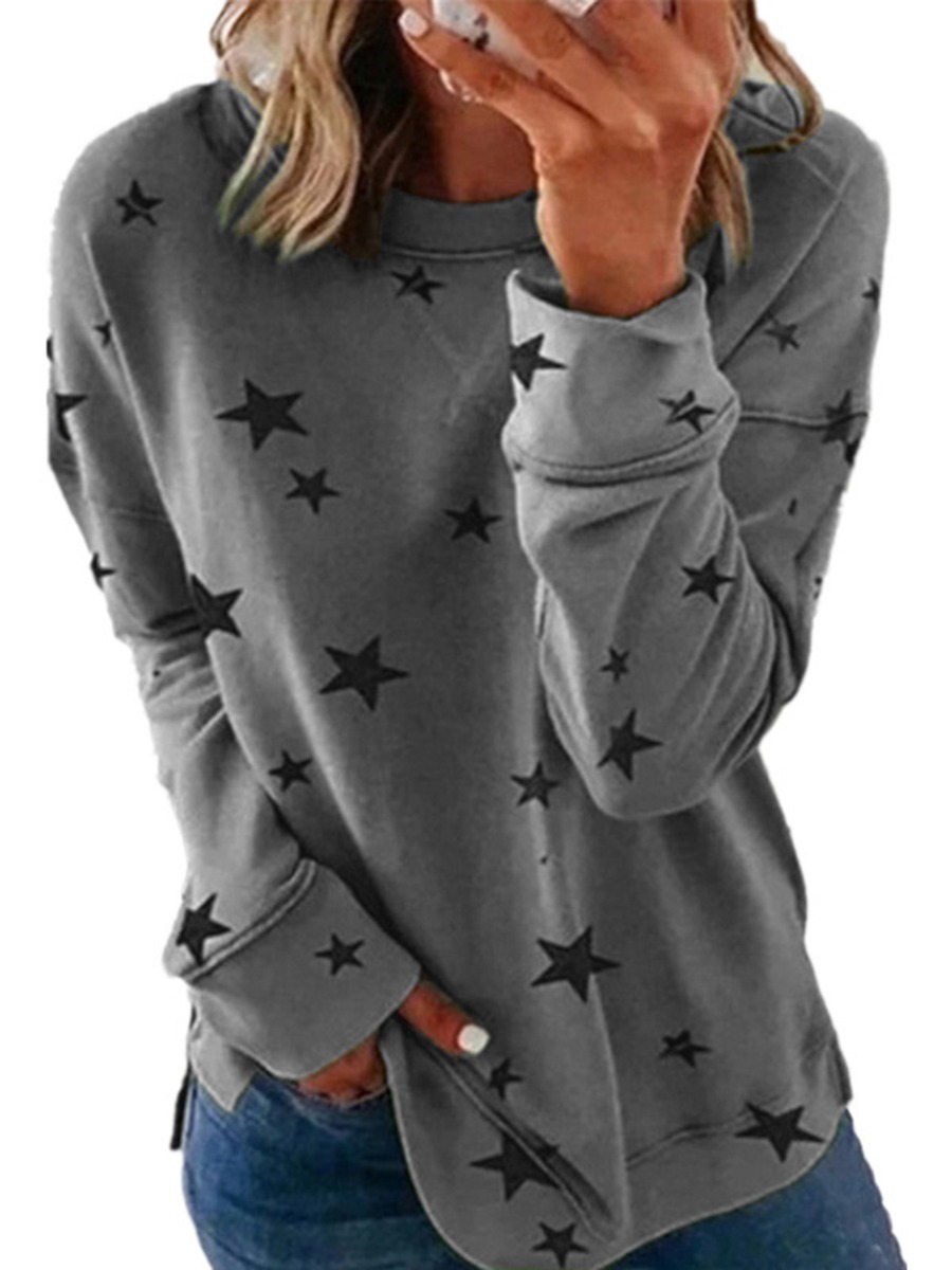 Buy Women's Long Sleeve Star Print Split Sweatshirt - SheStar