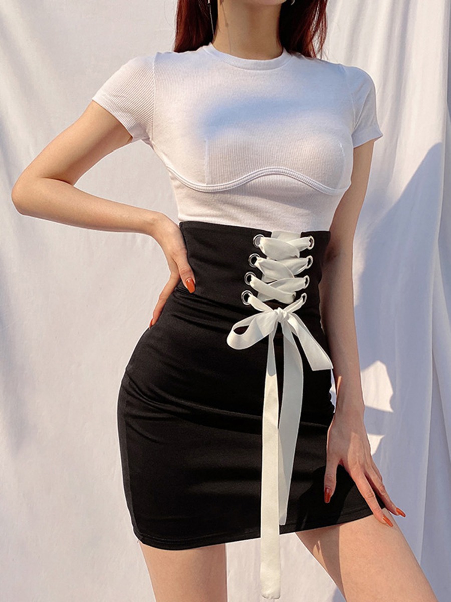 High Waist Lace-up Bodycon Skirt
