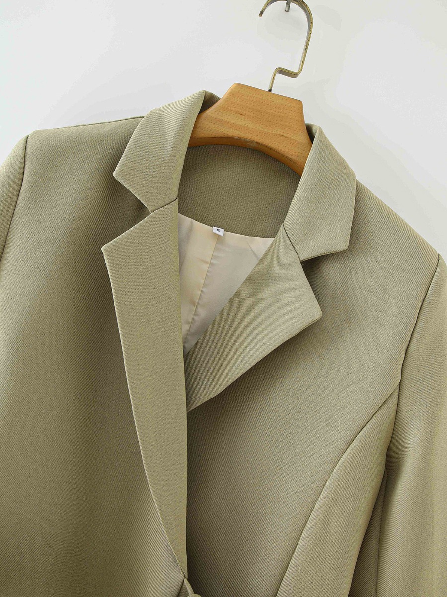 Notch Collar Belted Office Blazer Suit