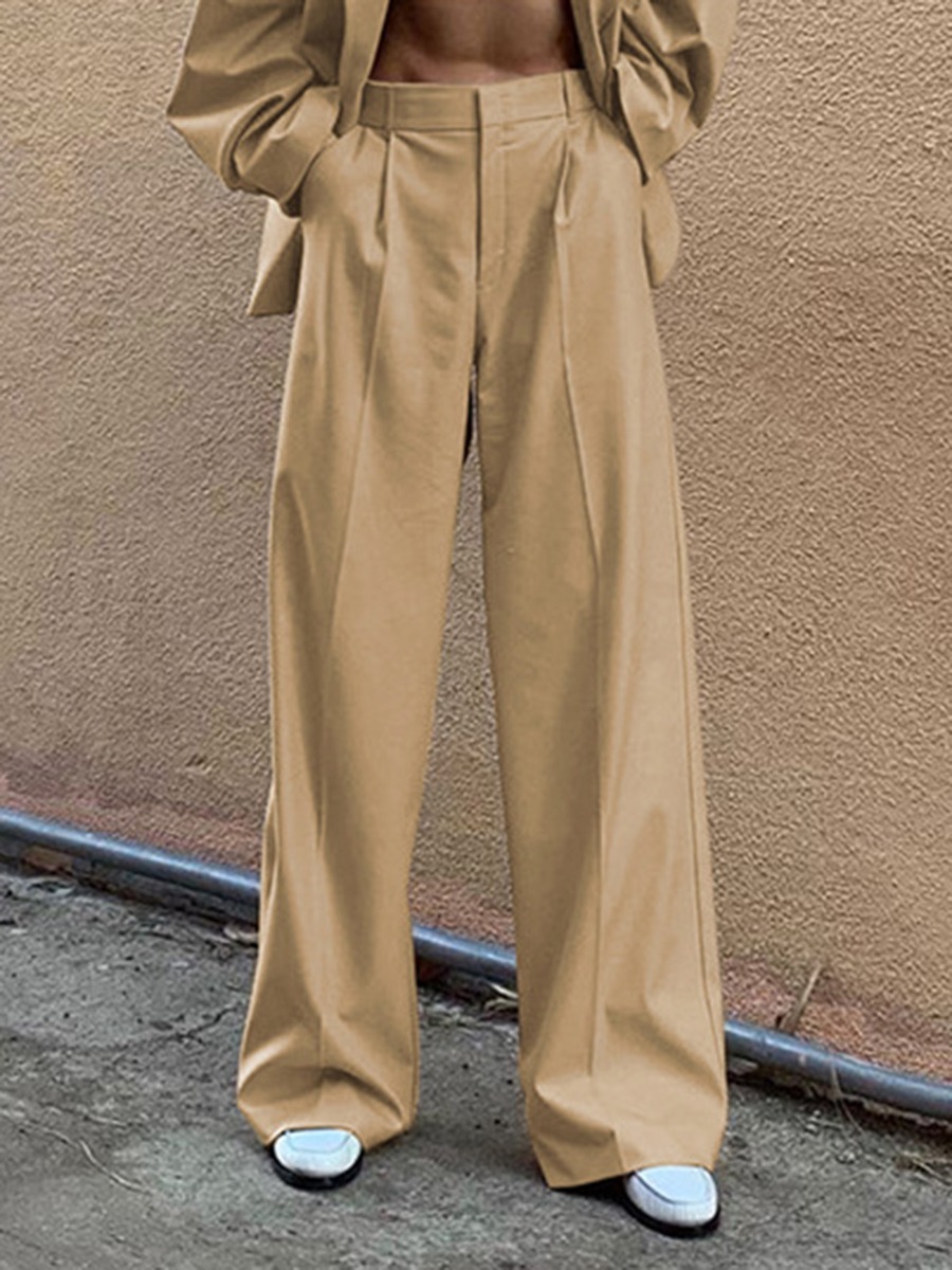 Solid Color Straight Pleat Trousers