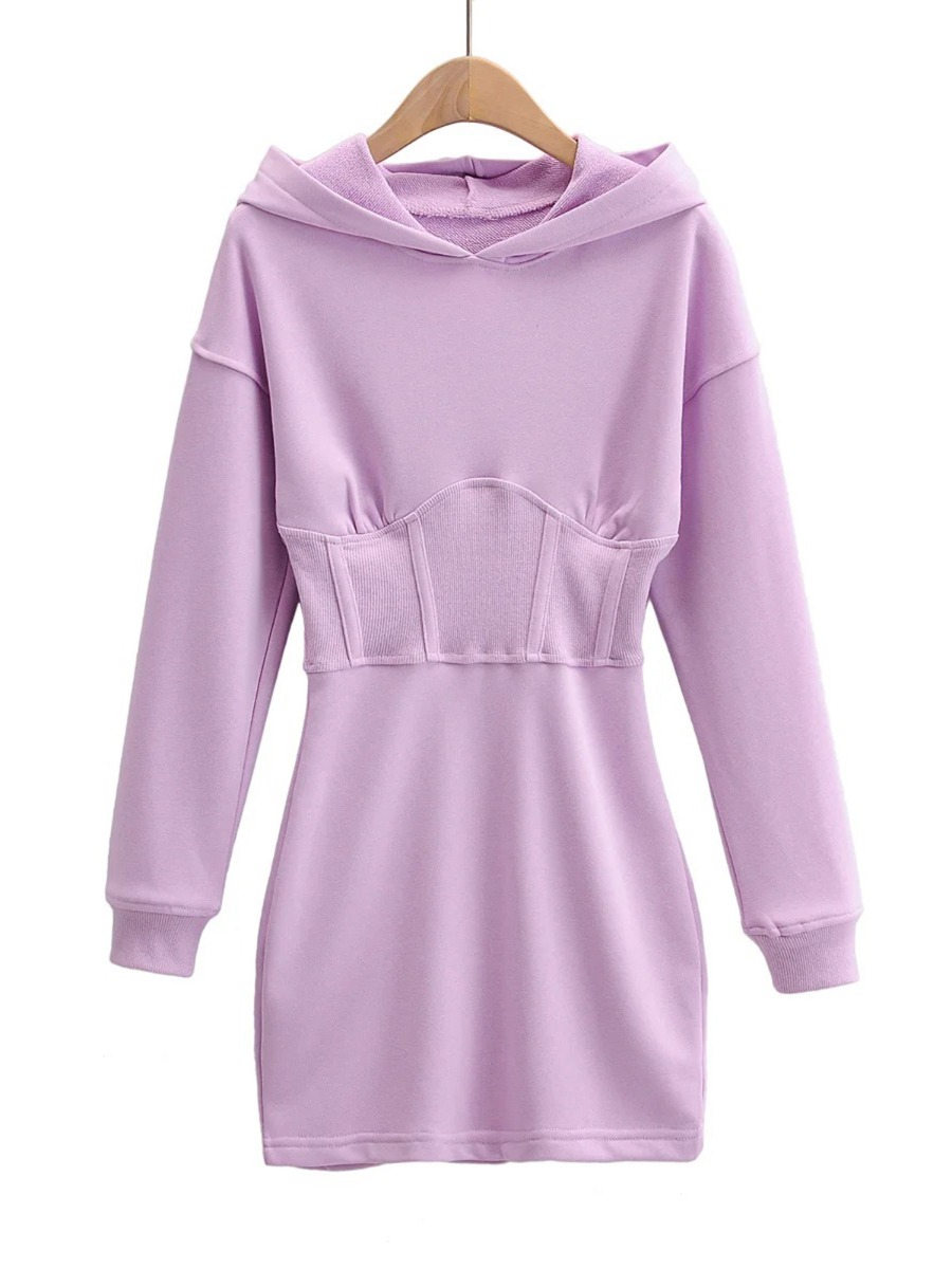 Solid Color Corset Hooded Jumper Dress