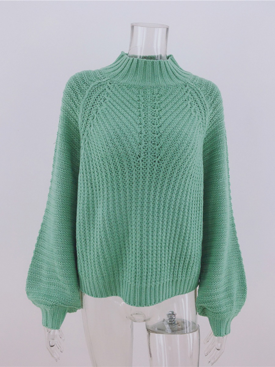 Mock Neck Crochet Solid Color Sweater