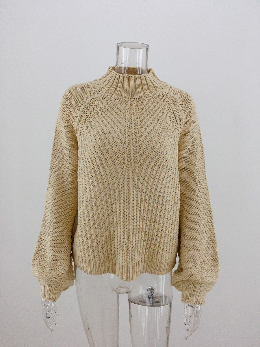 Mock Neck Crochet Solid Color Sweater