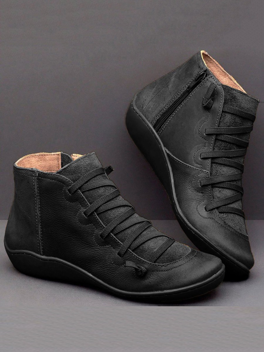 Suede Patchwork Leather Zipper Ankle Boots