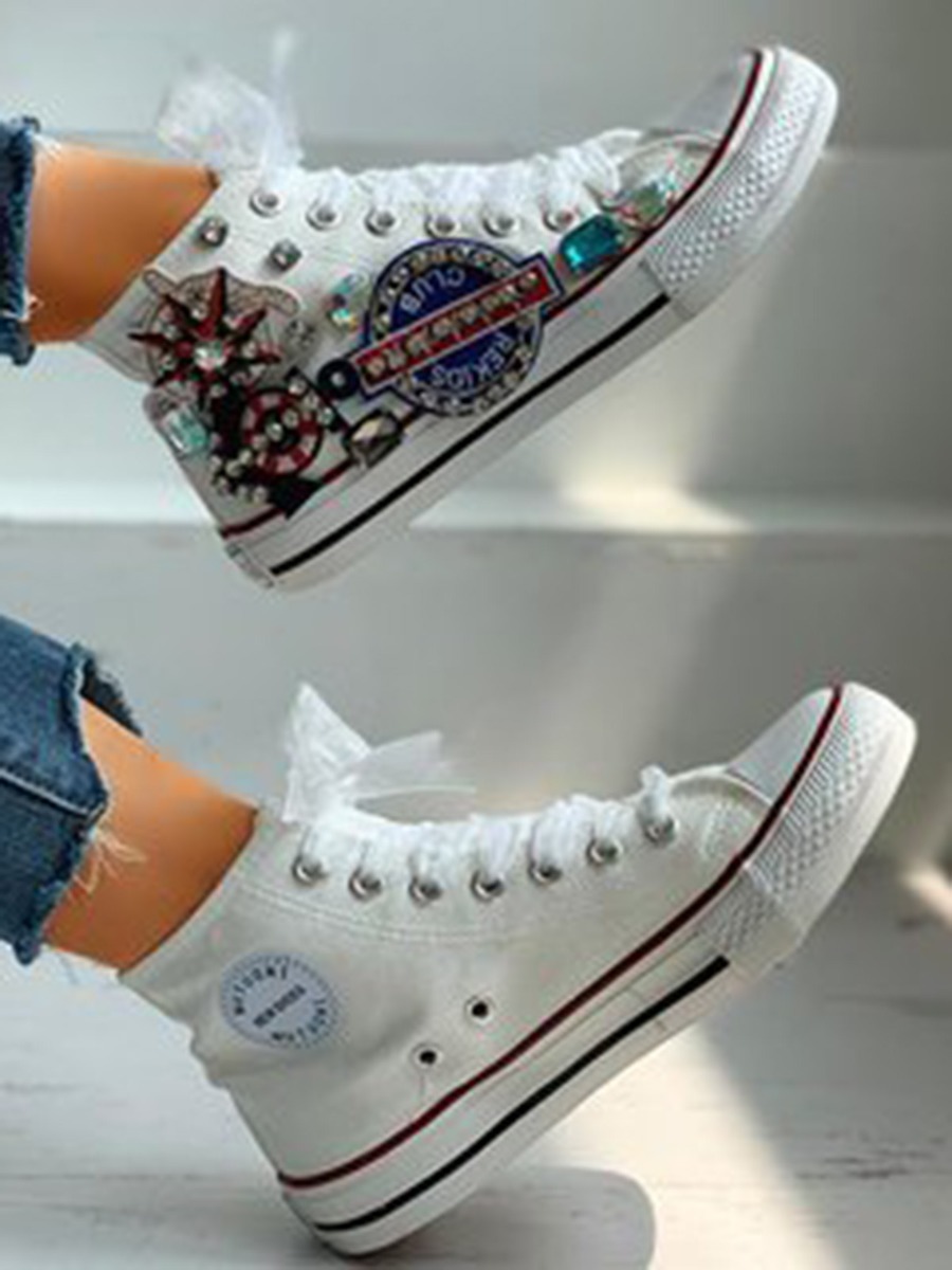 Rhinestone Pirates Tie-up Ankle Canvas Shoes