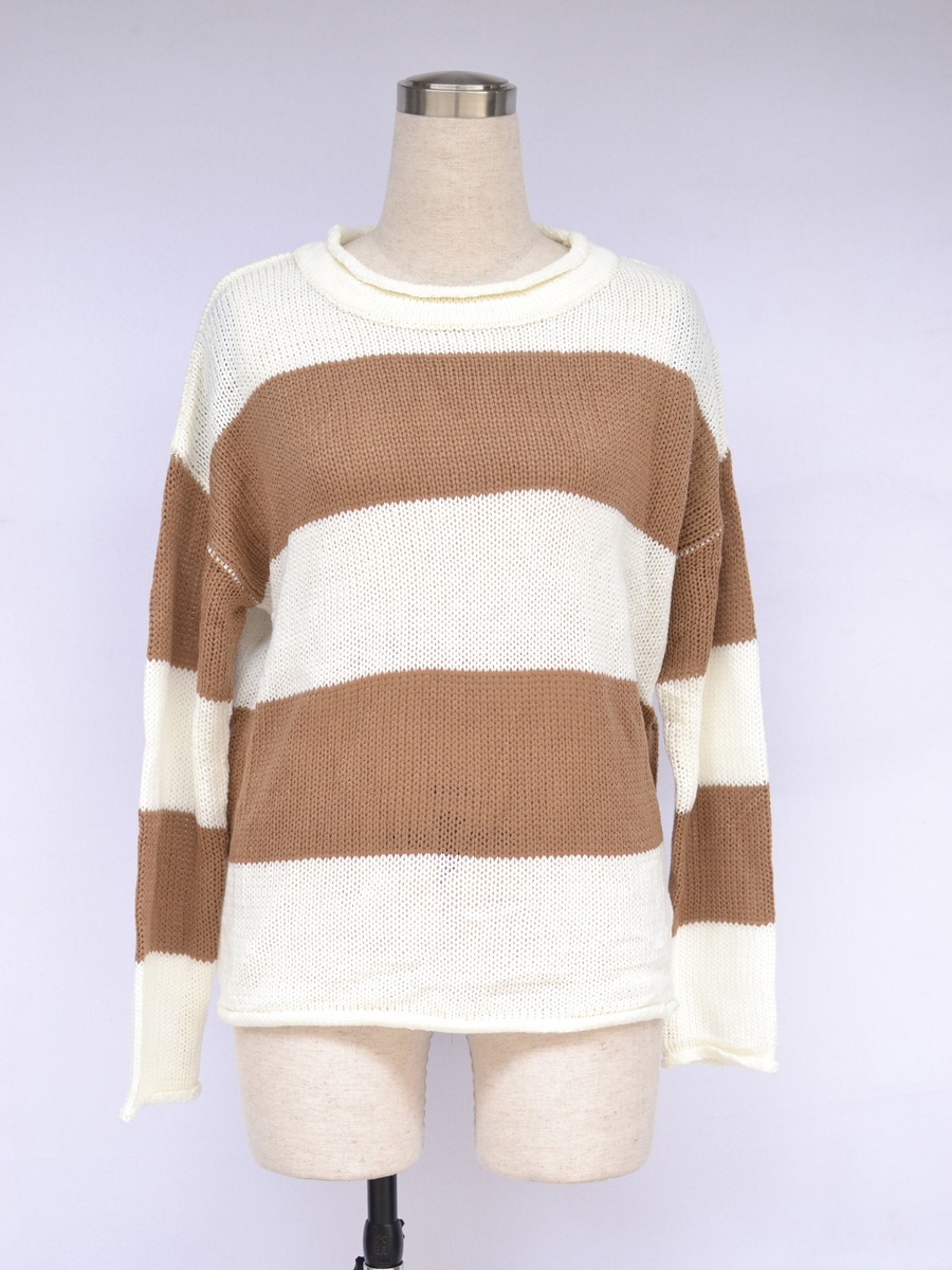 Color Blocking Stripe Textured Knit Sweater