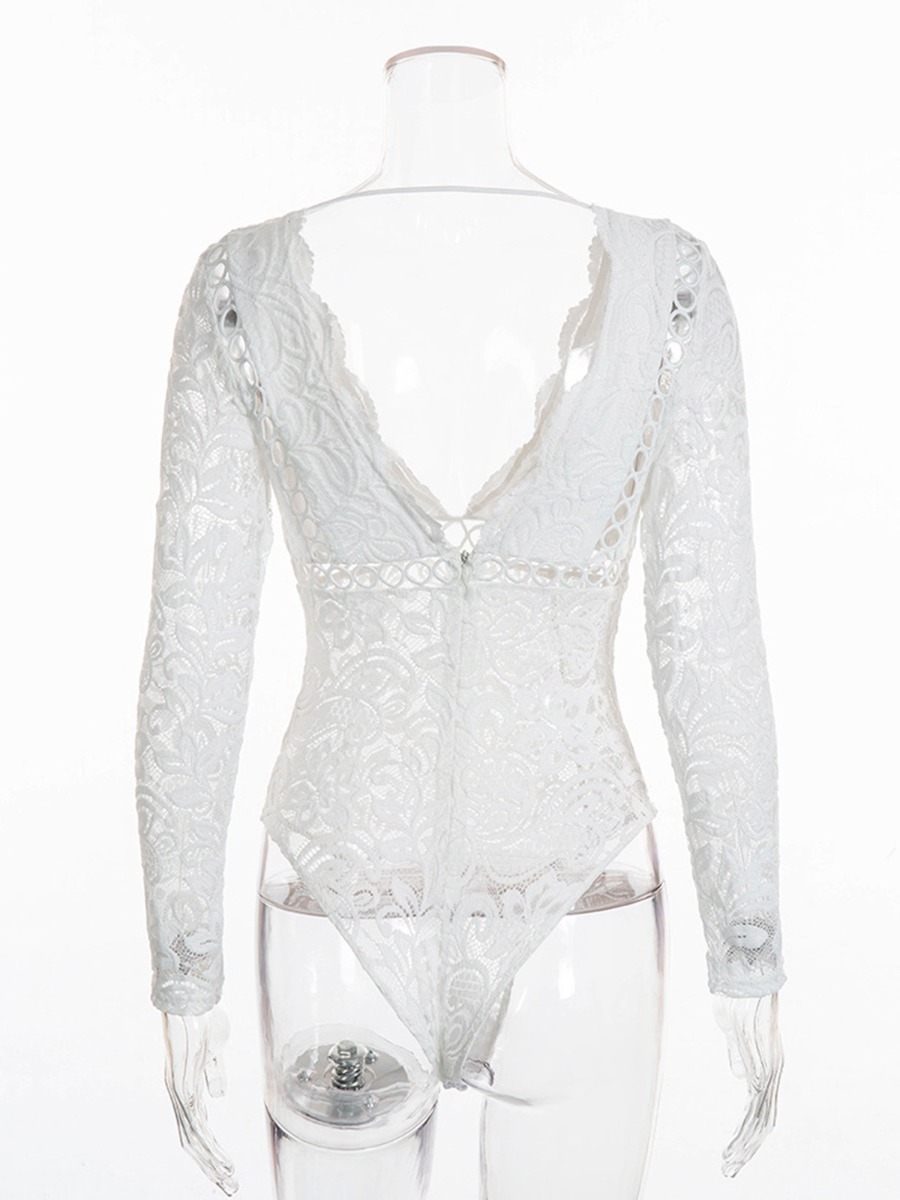 Sexy Cutout Lace Flower Embroidery Bodysuit