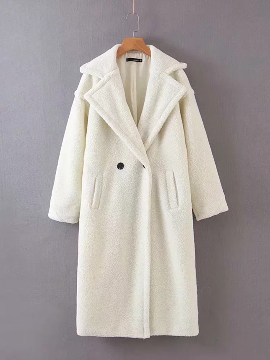 Winter Pure Color Pocket Fleece Coat