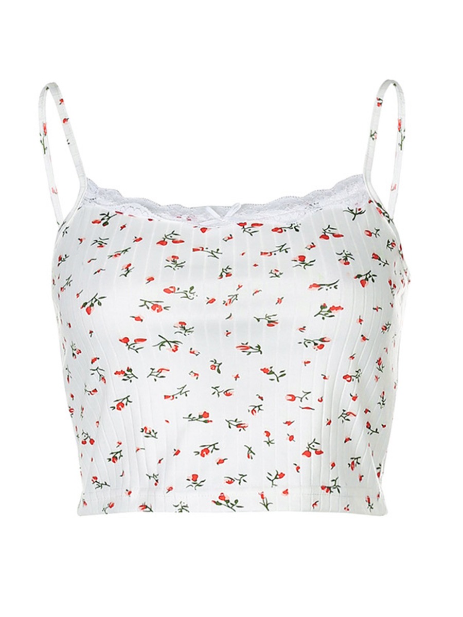 Bowtie Detail Strawberry Floral Print Cami Top