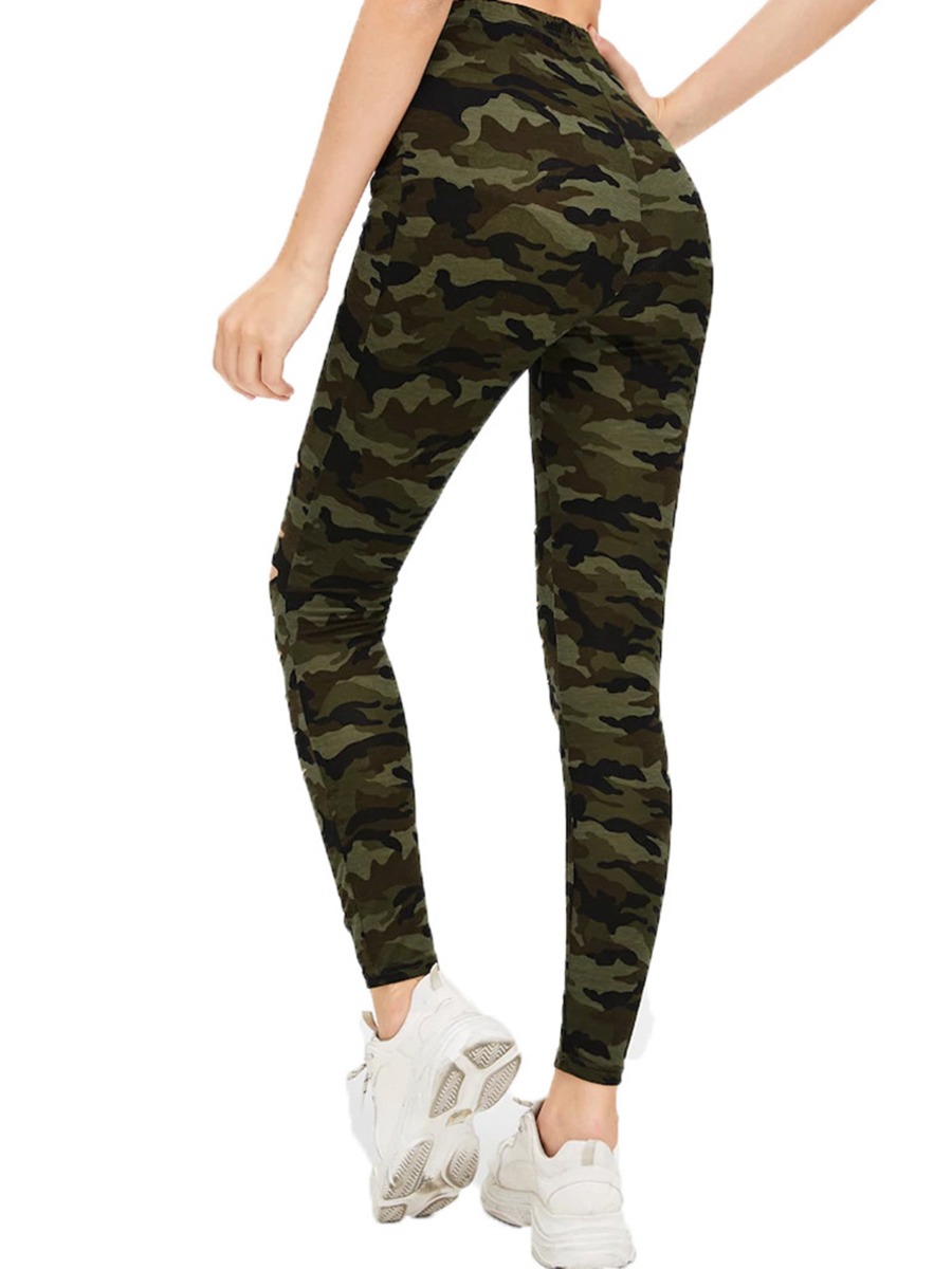 Camo Print Ripped Cropped Pencil Pants