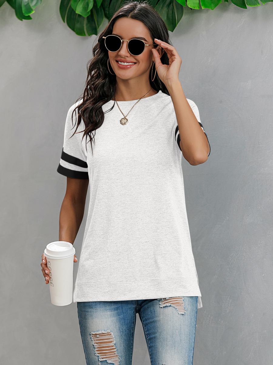 Ribbon Detail Short Sleeve Split Crew T-shirt