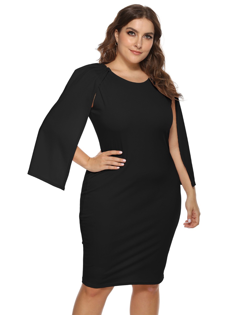 Plus Size Split Sleeve Solid Cape Dress