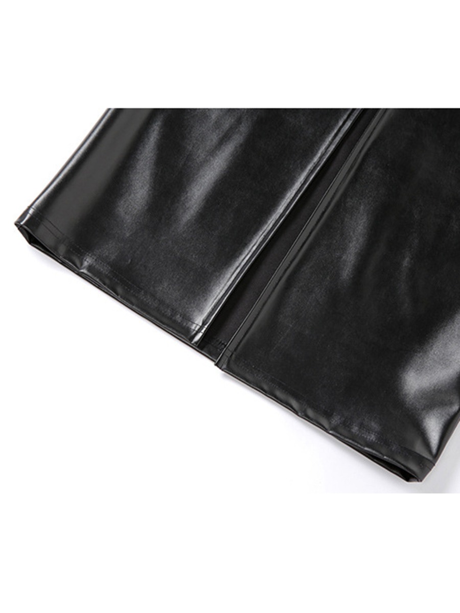 High Waist Faux Leather Split Skirt
