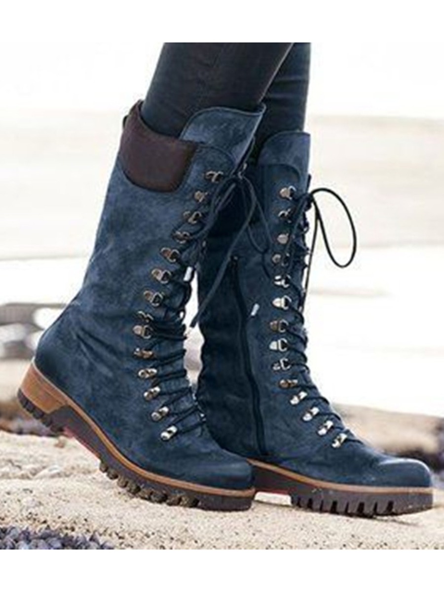 Eyelet Lace Up Women Mid-tube Boots