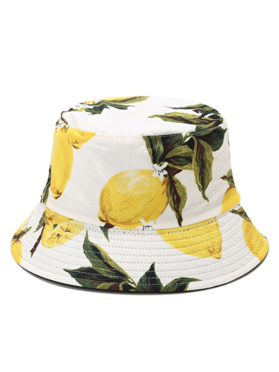 Tropical Fruit Print Wide Brimmed Bucket Hat