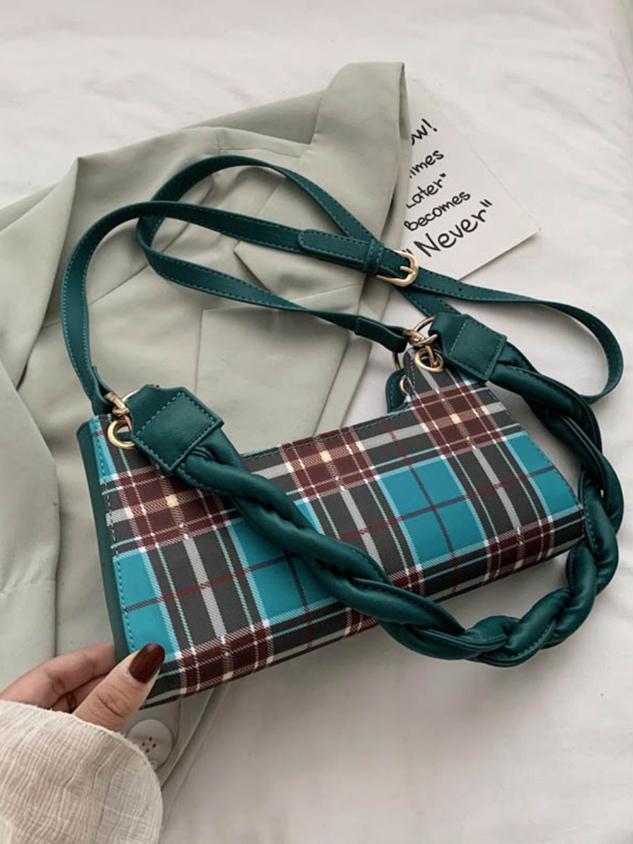 Braided Strap Checked Baguette Bag