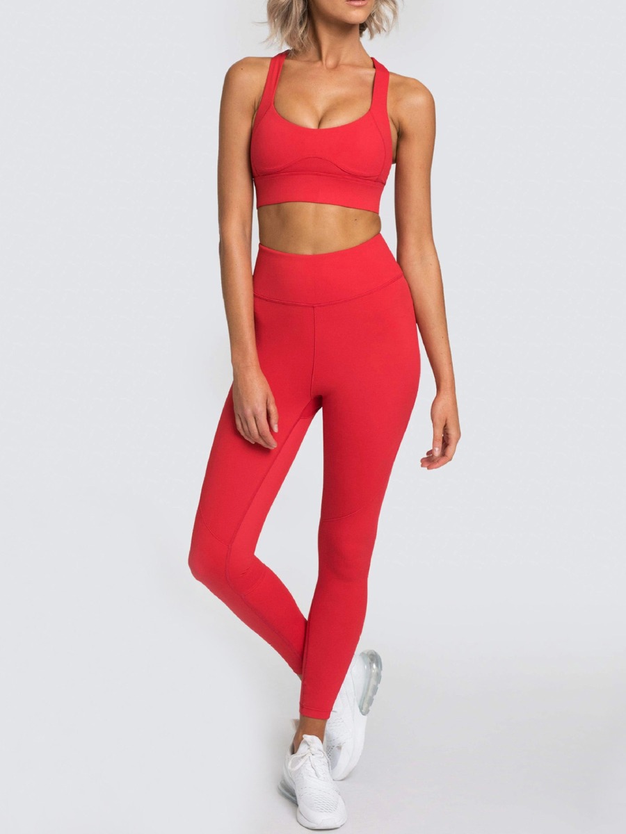 2 Pieces Buckle Back Crop Top And Leggings Yoga Set