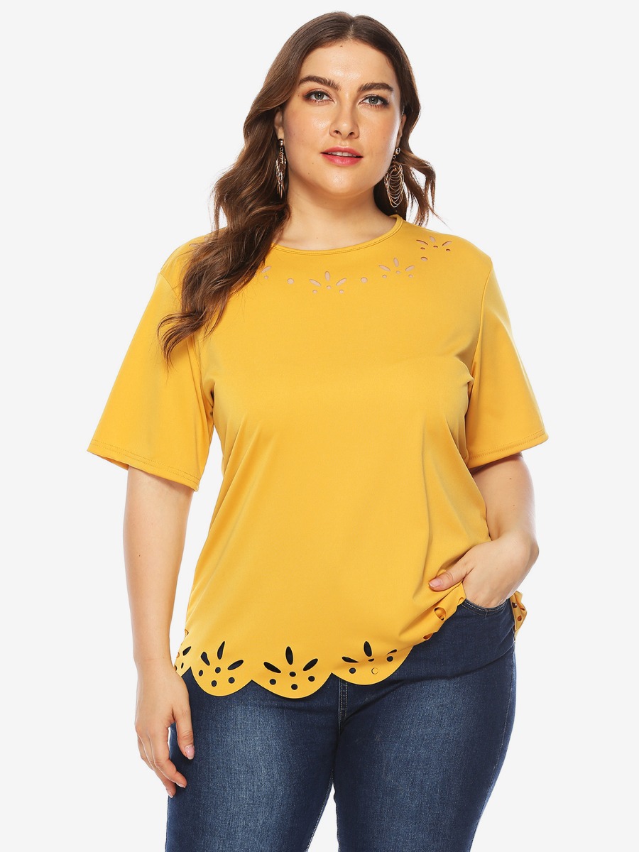 Plus Size Solid Burn Out Blouse