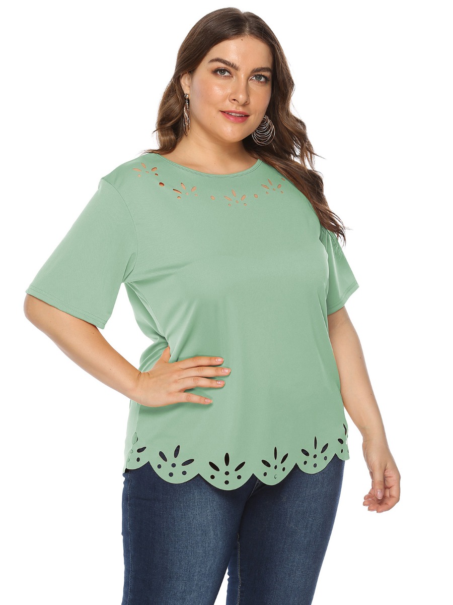 Plus Size Solid Burn Out Blouse