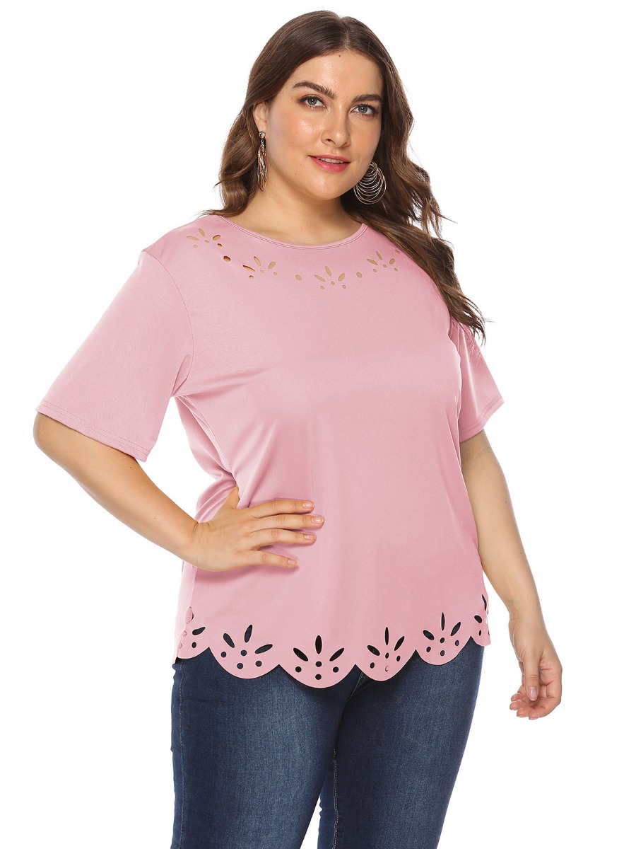 Plus Size Solid Burn Out Blouse