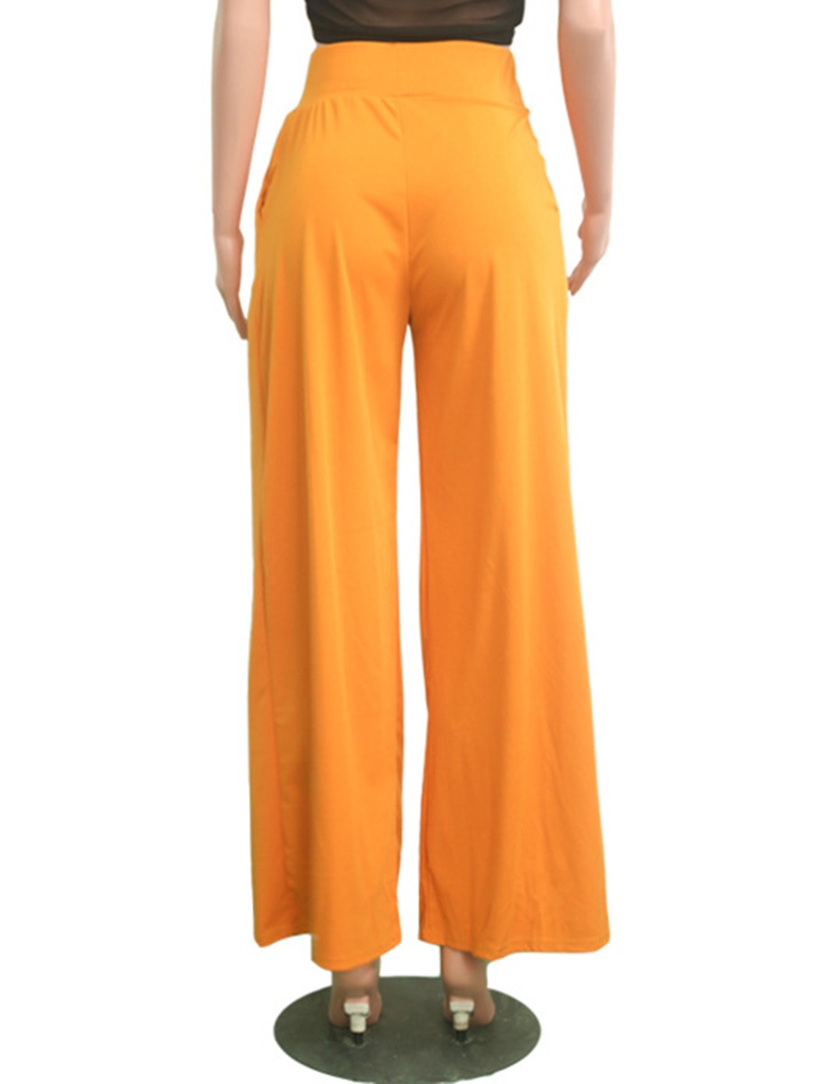 Solid Slant Pocket Pleated Wide-leg Trousers