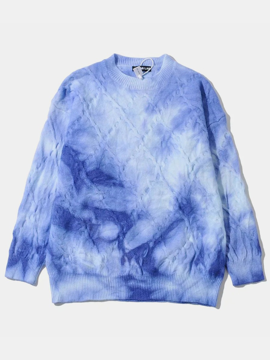 Drop Shoulder Tie-dye Cable Knitted Sweater