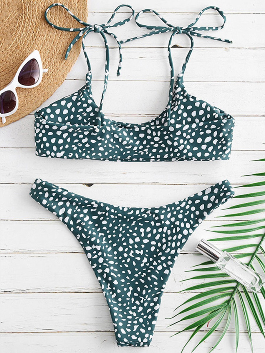 Polka Dot Print Triangle Bikini Swimsuit