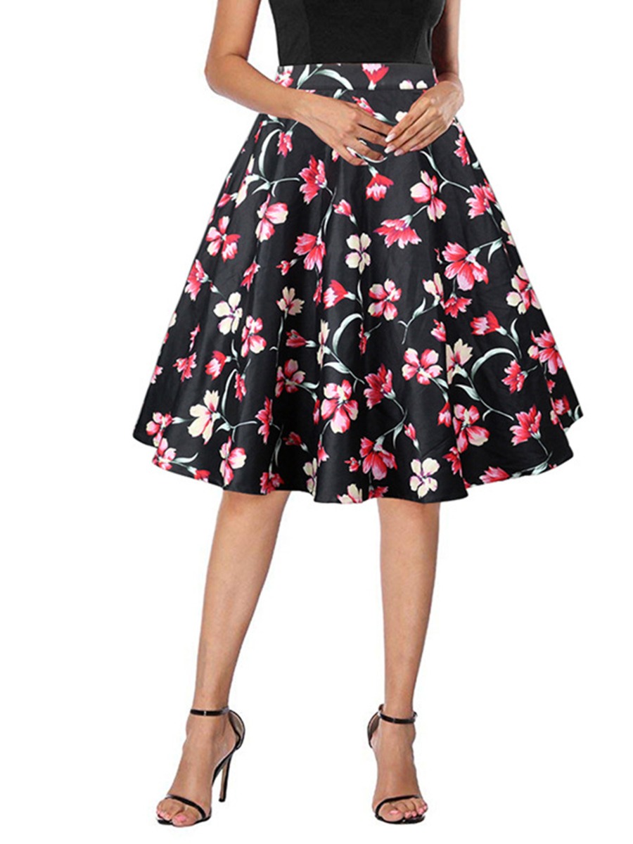 High Waisted Floral Swing Skirt