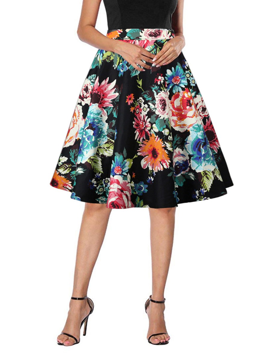 High Waisted Floral Swing Skirt