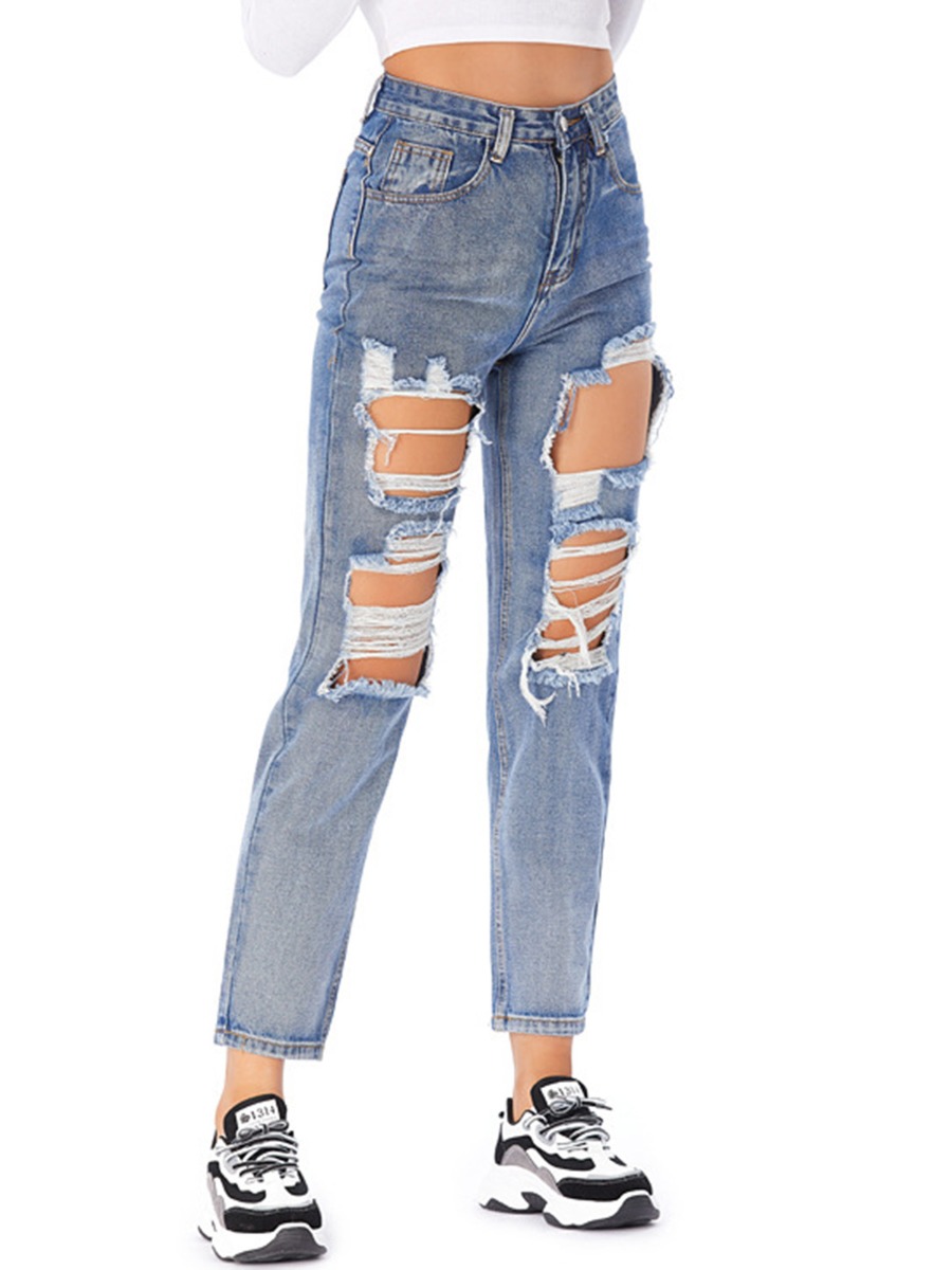 High Rise Ripped Mom Jeans